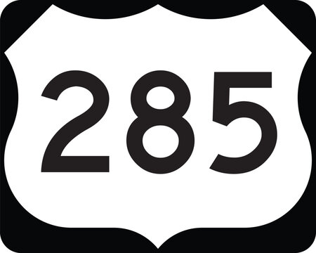 US Route 285 Highway Shield Icon Emblem Badge Design White on Black United States Numbered Highway System Vector
