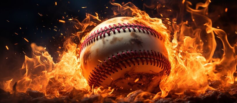 baseball with fire with flames in the background