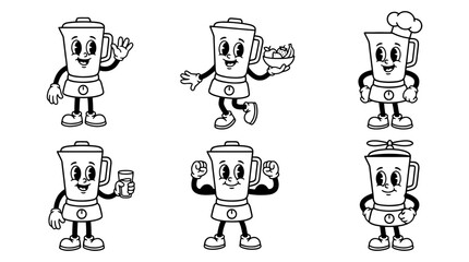 Obraz premium blender, cute retro cartoon style vector set , white background , PNG and SVG isolate