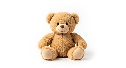 Obraz premium A cute brown teddy bear sits on white background looking forward