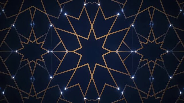 Geometric pattern animation featuring interconnected stars and lines on a dark background from a top viewpoint, file reference 0223 (4)(20).mp4
