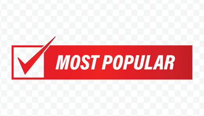 Red most popular checklist flat design label for trending products, top-voted items, and retail stickers. © Nurkhayati