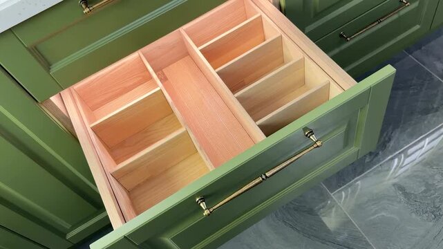 Spacious kitchen drawer showcasing neatly organized compartments for utensils and tools