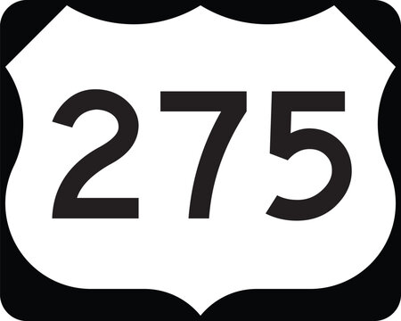 US Route 275 Highway Shield Icon Emblem Badge Design White on Black United States Numbered Highway System Vector