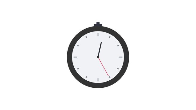 Minimalist black clock icon with red second hand on white background