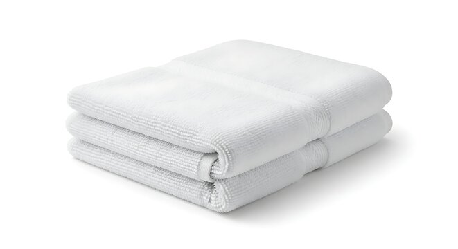 Stack of folded white towels on a plain surface viewed from above