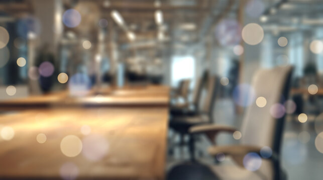 Blurred office interior background with a blurred door and glass wall, blurry bokeh light effect for a business concept, Abstract light bokeh at office interior background for design.