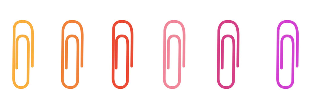 Colorful paper clips in different hues on white background transparent background