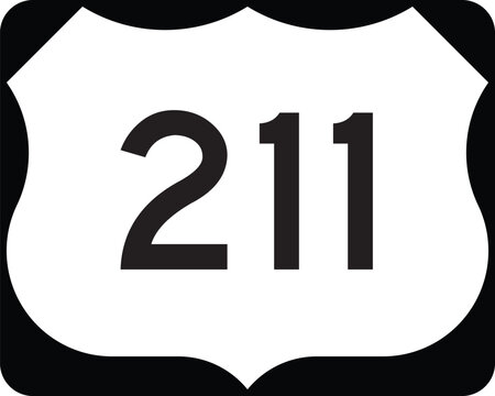 US Route 211 Highway Shield Icon Emblem Badge Design: White on Black United States Numbered Highway Vector