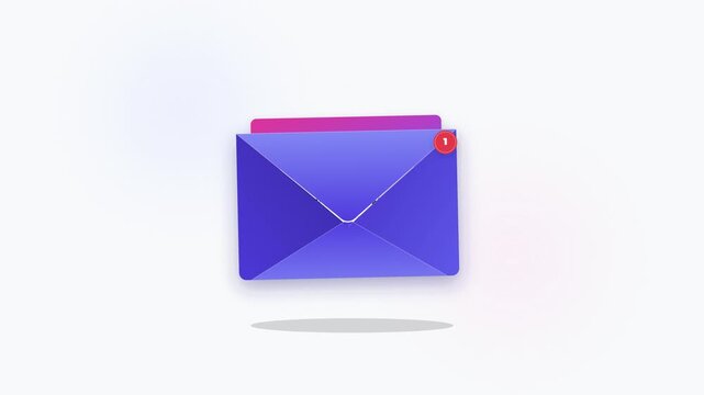 Digital email notification icon with open blue envelope and card