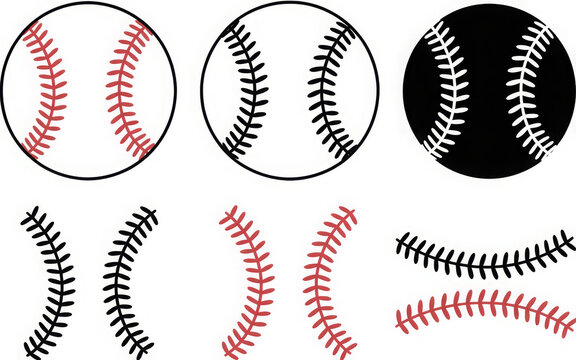 Baseball Outline, Silhouette and Stiches Clipart 
