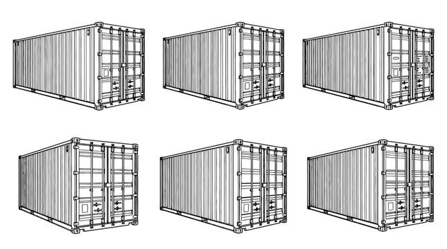 cargo container , realistic line art vector set , white background , PNG and SVG isolate