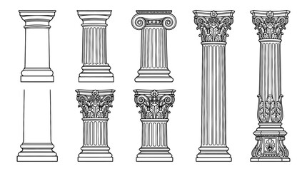 Obraz premium column , realistic line art vector set , white background , PNG and SVG isolate