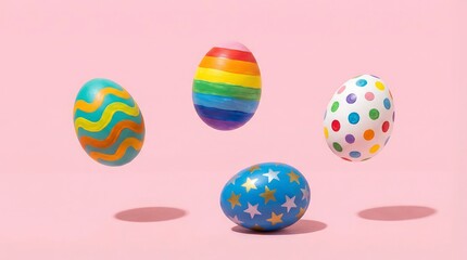 Fototapeta premium Vibrant painted Easter eggs suspended in mid-air
