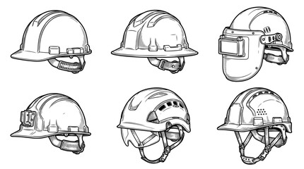 Fototapeta premium hard hat , realistic line art vector set , white background , PNG and SVG isolate