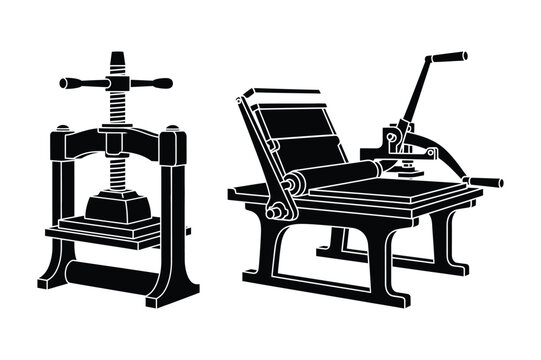 Vintage Printing Press and Screw Press Illustration