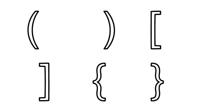 programing bracket , realistic line art vector set , white background , PNG and SVG isolate