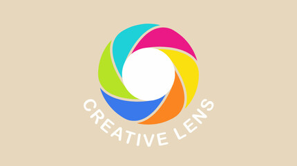 This vibrant logo design features a colorful creative lens, symbolizing vision and imagination, making it an ideal representation for brands focusing on creativity and artistic endeavors. © uki