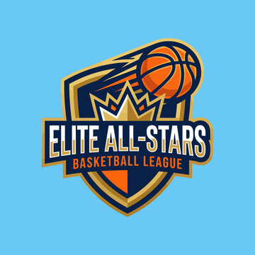 This vibrant logo captures the excitement of basketball with a crown and a bouncing ball, representing the Elite All-Stars Basketball League competition at its finest.