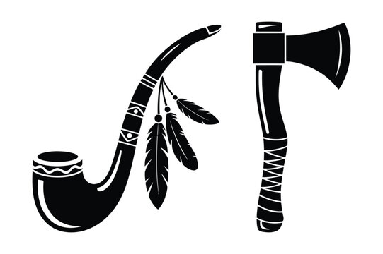 Native American Pipe and Tomahawk Axe Icons