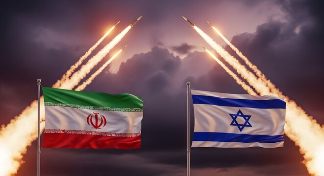 Israel vs iran conflict escalates flags amidst missile strikes