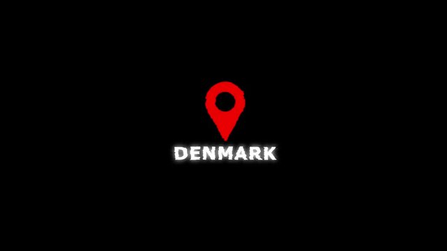 Denmark Map Pin Location Marker on Black Background red pin