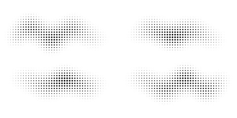 Black Halftone Dot Gradient Shapes Vector Collection for Website Hero Sections, UI Design Elements, Corporate Presentation Graphics, Technology Branding Layouts and Minimal Digital Backgrounds