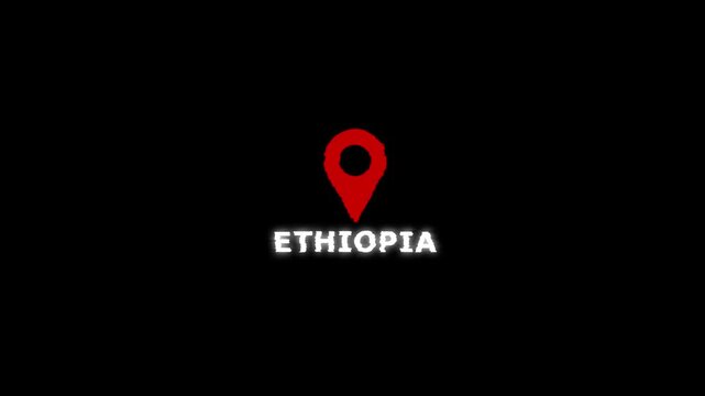 Ethiopia Map Marker Location with Glowing Effect on Black Background location red pin