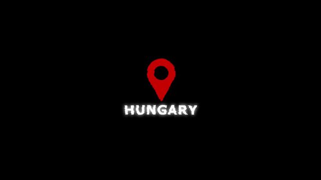 Hungary Location Map Pin on Black Background with White Text location red marker
