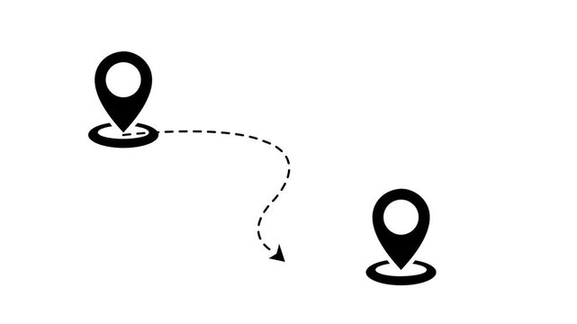 Minimalist animation of a location route with directional markers on black background. 4k video animatio.