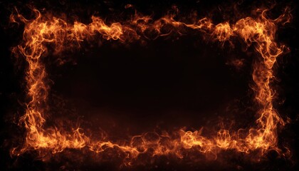 Intense Flames Border: Realistic Burning Effect With Glowing Fire Edges, Hot Orange Red Light On Dark Background For Fiery Frame