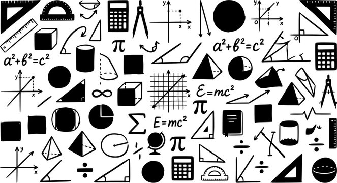 Hand drawn math and education symbols doodle art mathematics
