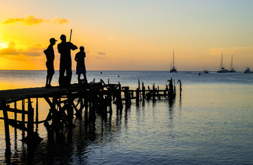 Fototapeta premium Fishermen on the coast of Mauritius Island, Tamarind Beach, Africa 