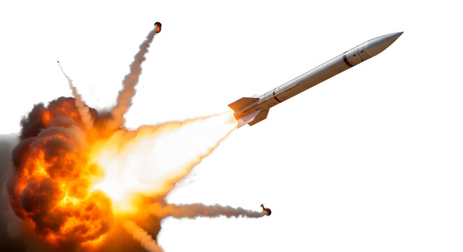 missile flying with fire isolated on transparent png