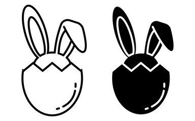 Fototapeta premium Delightful black and white easter icon with bunny ears peeking from a cracked egg design
