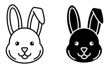 Obraz premium Cute easter icon rabbit faces with black and white variations