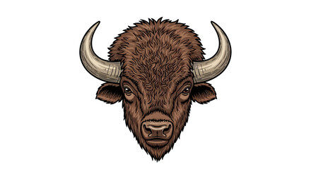 Fototapeta na wymiar Brown Bison Head with Large Horns.