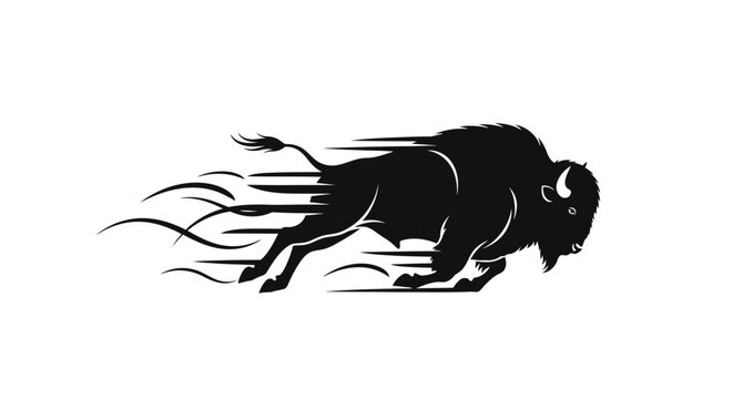 Black silhouette of a running bison.