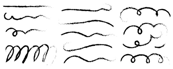 Scribble pen scratches set. Doodle pencil stroke, hand drawn underline marks