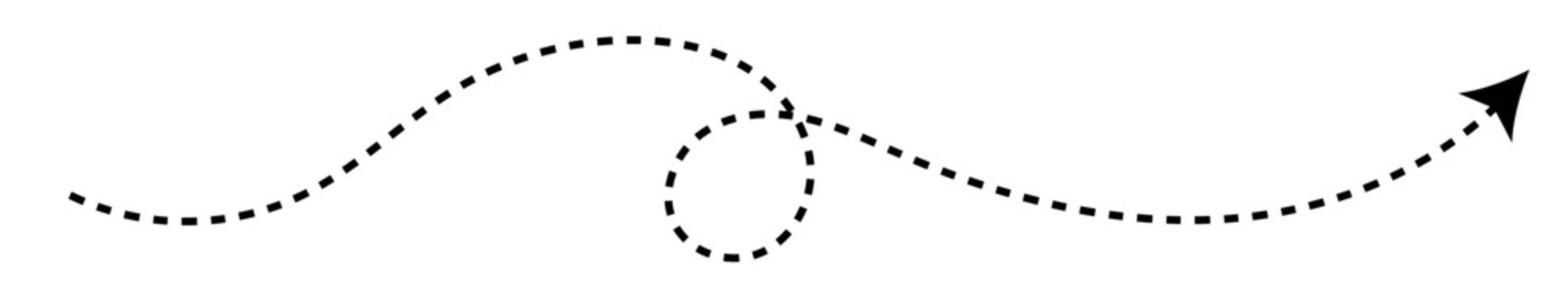 Long dash line arrow, curve horizontal dot direction path