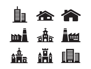 Fototapeta premium Minimalist black and white building icons set