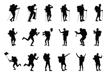 Fototapeta premium hikers vector silhouette illustration, shapes, icons, graphics