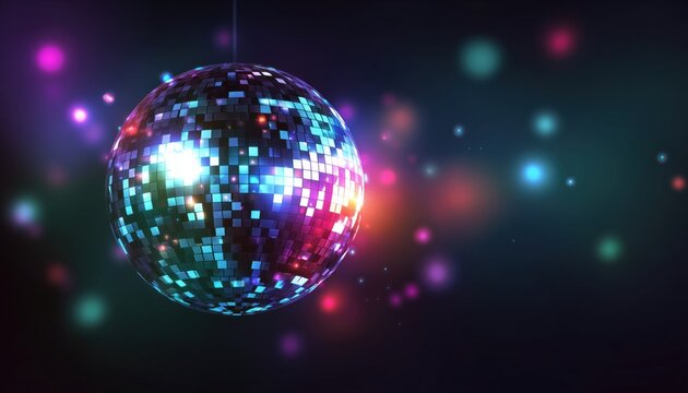 Abstract Multied With A Glowing Disco Ball Transformed Into A Vibrant Spectacle Of Light And Color, Creating A Mesmerizing Visual Experience.