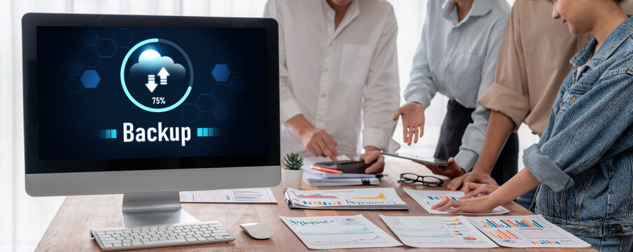 Backup Storage Data Internet Technology Business concept. Database storage cloud technology file data transfer sharing, cyber, big data information, internet banking application download upload brisk