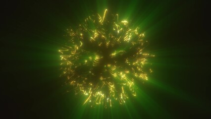 Fototapeta premium Glowing green and yellow energy burst with radial light rays