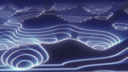 Abstract blue looped futuristic hi-tech landscape with mountains and canyons from glowing energy circles and magic lines background © Bolbik