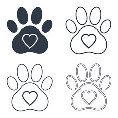 Fototapeta premium Set of cute cartoon animal icons and funny bunny rabbit characters featuring pink paw print illustrations and pet footprint vector art for baby nature designs