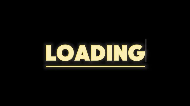 Vibrant glowing 'LOADING' text on a minimalist dark background, signifying digital progress, data processing, or content initialization for web applications and user interfaces