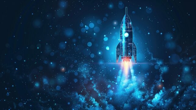 Digital Rocket Launch into the Starry Sky