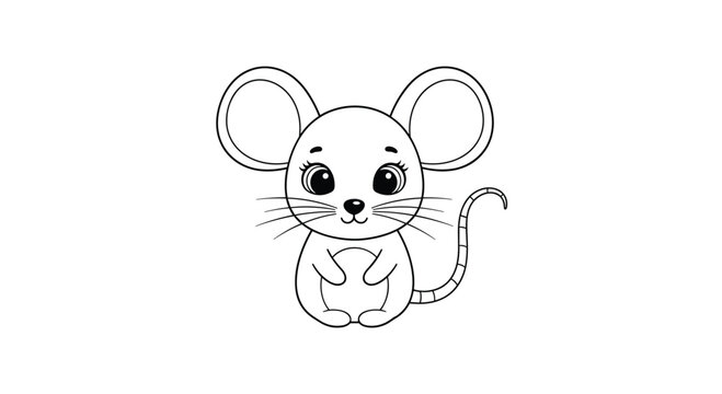 Adorable mouse line art coloring page with big ears and large sparkly eyes for children to color and enjoy as a creative hobby.